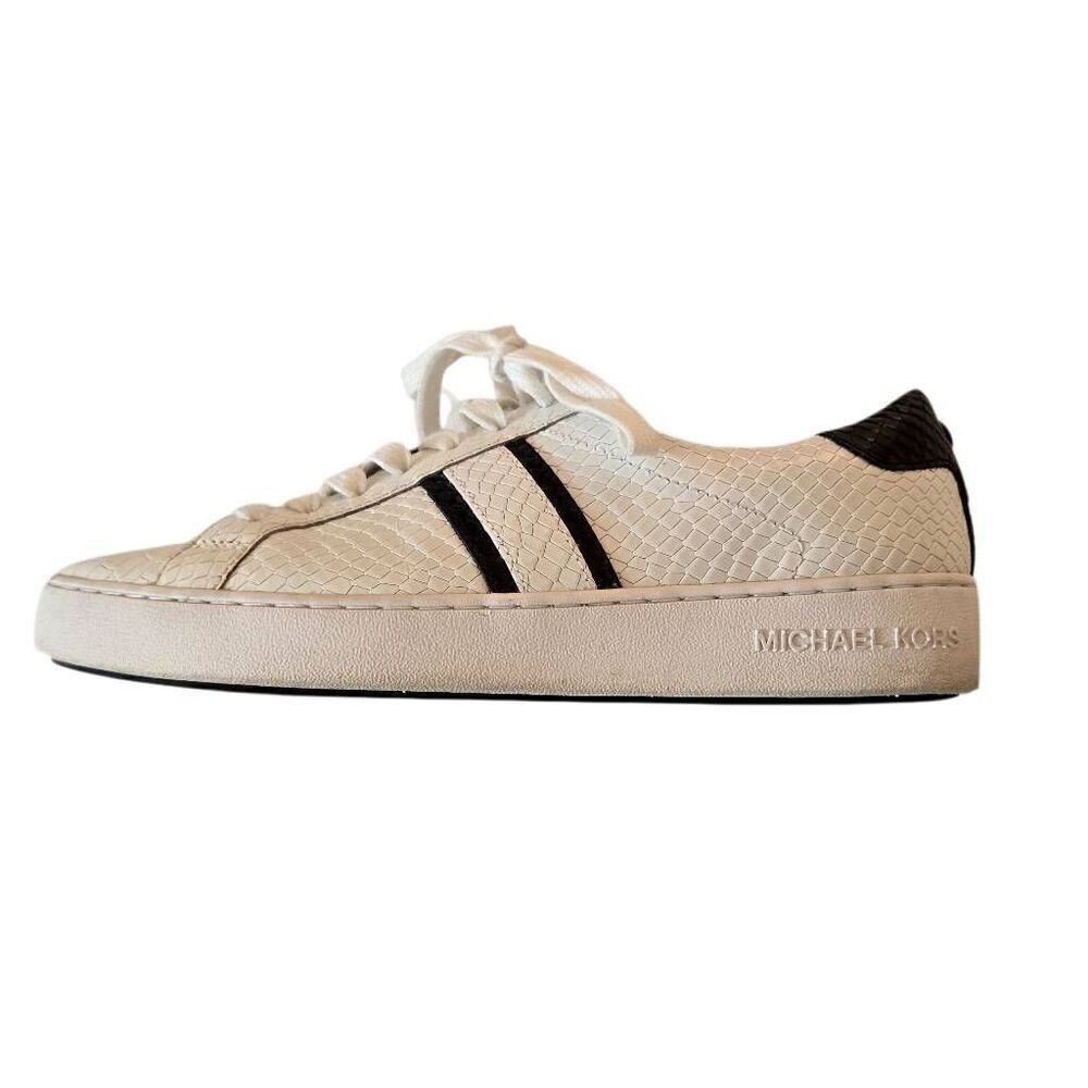 MICHAEL KORS Womens White Snake Pattern Lace Up Leather Sneaker Shoe Size 7
